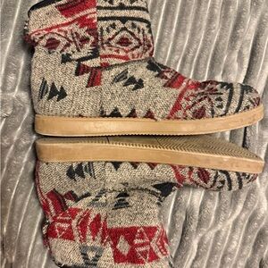 Indigo Red and Black Patterned Ankle Boots